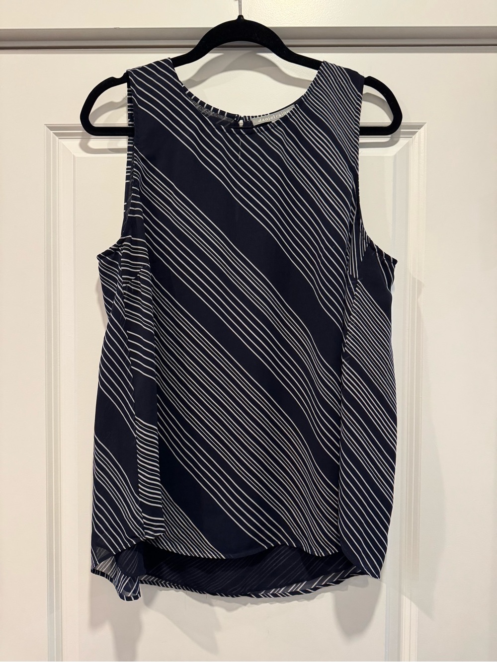 Sleeveless Navy & White Striped Shell Top